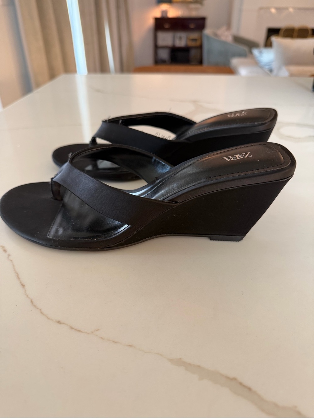 Zara Black Cross-Strap Wedge Sandals